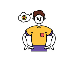 illustration of a man looking sad and confused because he has no money. empty pocket. ran out of money. financial or economic problems. character design. outline style