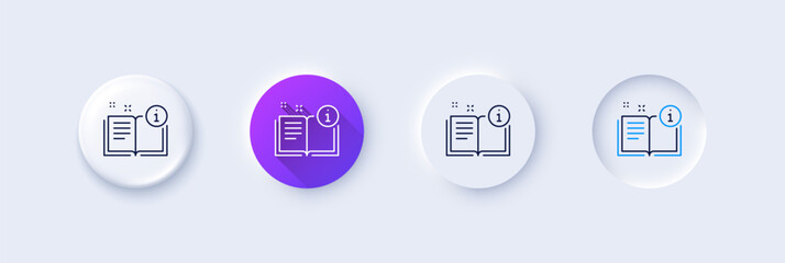 Instruction line icon. Neumorphic, Purple gradient, 3d pin buttons. User manual sign. Information book symbol. Line icons. Neumorphic buttons with outline signs. Vector