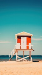 Photo of summer beach architecture countryside waterfront.