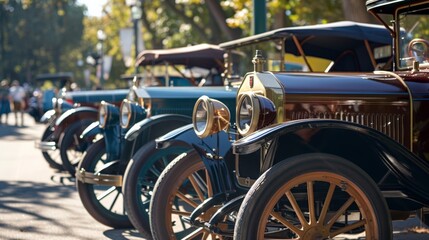 A vintage car show featuring automobiles from the early 20th century
