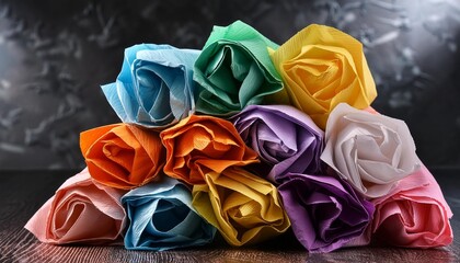 Crinkled tissue paper in bright colors.