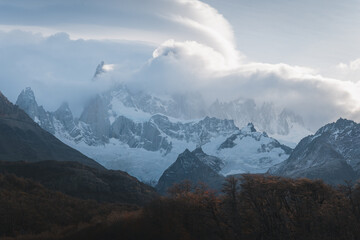 Trekking traveler enjoy Fitz Roy Mountain view, Patagonia, El Chalten - Argentina