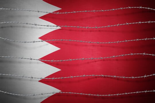 Bahrain flag and barbed wire - 3d illustration