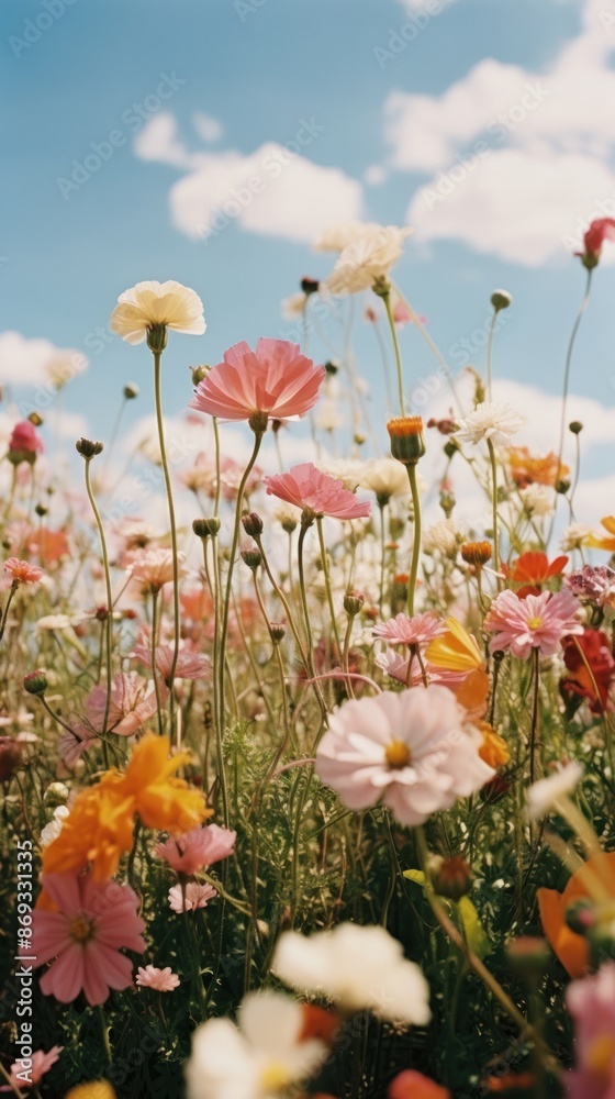 Poster Flower field landscape outdoors blossom.