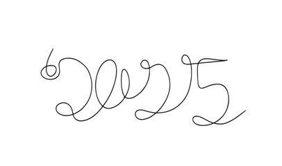 Continuous one line doodle drawing of new year 2025. Holiday concept, festive New year handwriting text, minimalist design. Editable stroke.