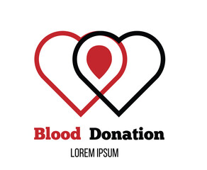 Two Hearts and Drop Blood Donation Icon Template. Healthcare medicine and caring about people's health concept