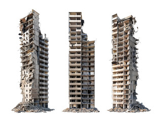 Destroyed Building Set Isolated on Transparent Background
