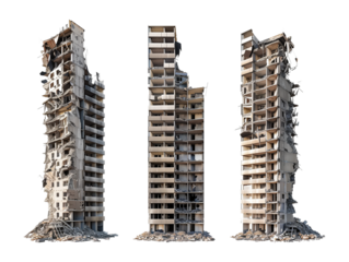 Destroyed Building Set Isolated on Transparent Background
