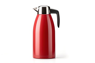 Obraz premium Red modern kettle water boiler and thermos on white background with clipping path.