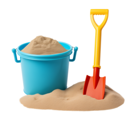 Bucket and Toy Shovel With Beach Sand Isolated on Transparent Background
