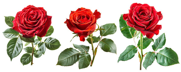 red rose collection set On a transparent background cutout