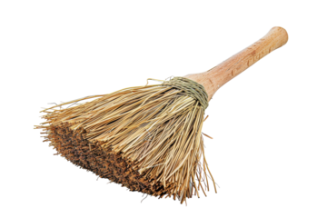 Household Broom with Wooden Handle Isolated on Transparent Background