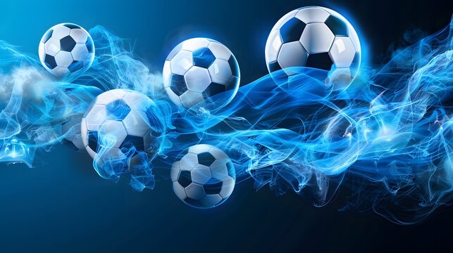 Soccer Balls in Blue Smoke.