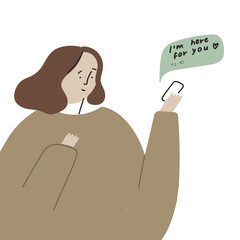 I am here for you vector illustration. Cartoon style. Hand drawn. Mental health support