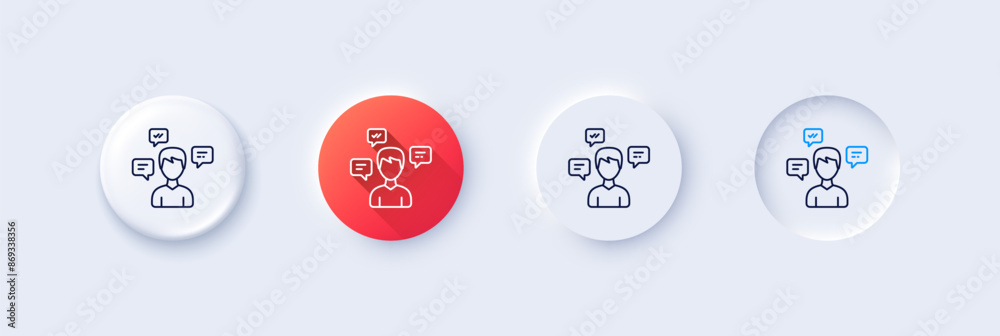 Wall mural Chat Messages line icon. Neumorphic, Red gradient, 3d pin buttons. Conversation sign. Communication speech bubbles symbol. Line icons. Neumorphic buttons with outline signs. Vector - Wall murals