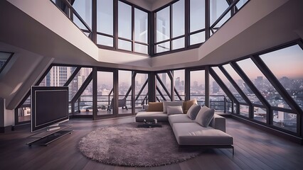 Modern living room in townhouse. 3d rendering