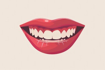 Fototapeta premium Healthy beauty woman's mouth with white teeth and red tongue on beige background