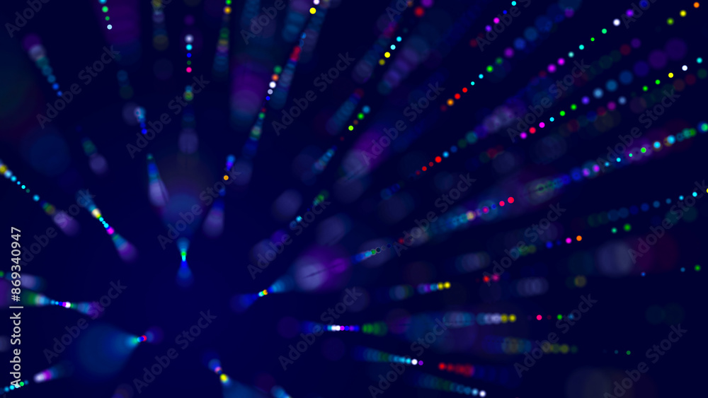 Wall mural abstract bright wave of glowing particles. the flow of musical sounds. big data visualization. 3d re