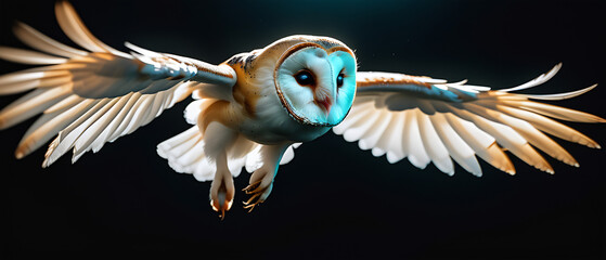 Flying Barn Owl Animal Plexus Neon Black Background Digital Desktop Wallpaper HD 4k Network Light Glowing Laser Motion Bright Abstract