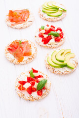 Protein toast ceispbread with delicious toppings top view