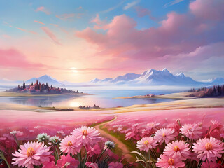 Obraz premium Beautiful fields of edelweiss flowers.