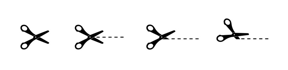 Paper scissors with cut lines icon set. Vector illstration