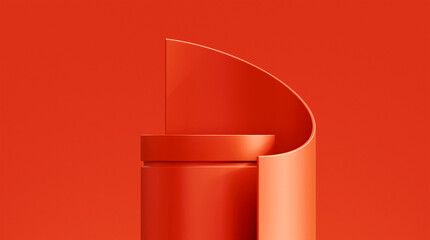Abstract curve red podium of luxury presentation template. Product stage premium display or empty elegant pedestal show stand and blank showcase platform object banner showroom backdrop.