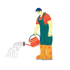 Man watering plants in the garden