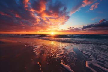 Sunset over beach sky landscape outdoors. 