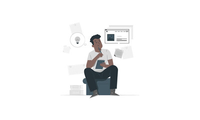 No Activity person sitting thinking writing svg black design vector illustration