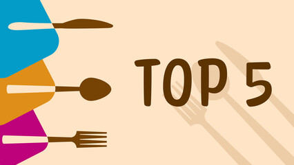 Top Five Spoon Fork Knife Colorful Rounded Squares Left Text 