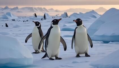 Fototapeta premium In icy Antarctica penguins dance and thrive, defying the harshness of their environment with their resilient spirits 