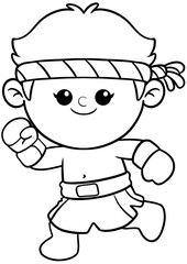 cute cartoon boxer sport character illustration for coloring page