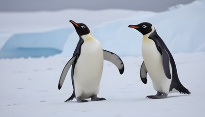 Obraz premium In icy Antarctica penguins dance and thrive, defying the harshness of their environment with their resilient spirits 