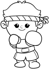 cute cartoon boxer sport character illustration for coloring page