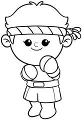cute cartoon boxer sport character illustration for coloring page