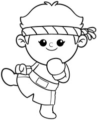 cute cartoon boxer sport character illustration for coloring page