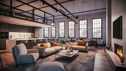 Contemporary living room loft interior
