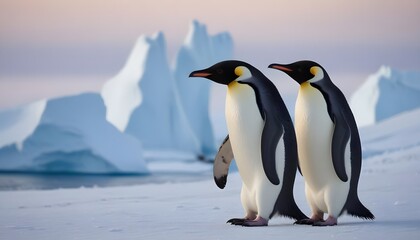 Obraz premium In icy Antarctica penguins dance and thrive, defying the harshness of their environment with their resilient spirits 