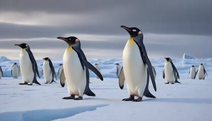 Obraz premium In icy Antarctica penguins dance and thrive, defying the harshness of their environment with their resilient spirits 
