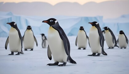 Obraz premium In icy Antarctica penguins dance and thrive, defying the harshness of their environment with their resilient spirits 