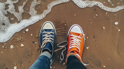 Fototapeta premium Colorful Sneakers on a Sandy Beach