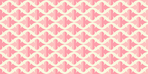 A patterned pink background with a red and orange design