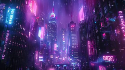 Obraz premium The Glow of the Future Neon Lights in Cyberpunk Cities