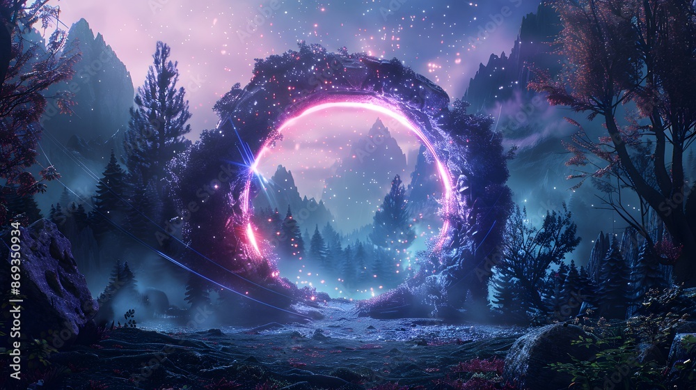 Wall mural fantasy portal in a mystical forest.