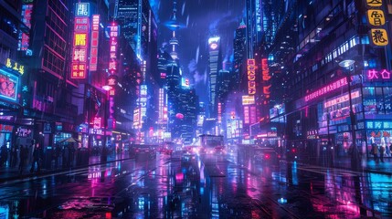 Obraz premium Imagining Cyberpunk Worlds Futuristic Cities Ablaze with Neon
