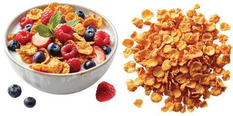 Frosted Flakes in the bowl with milk and mix fruit isolated on white background 