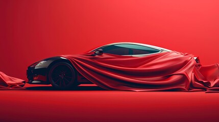 Unveiling of a new car model under a red silk cover