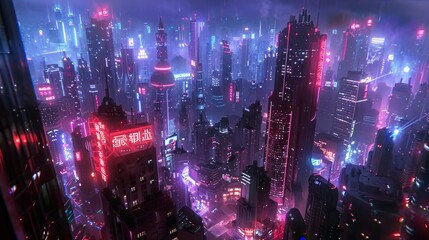 Obraz premium Exploring Futuristic Cities Neon Lights and Busy Streets