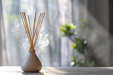 Aromatherapy Diffuser with Incense Sticks in Sunlit Room